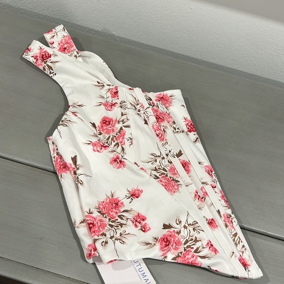 KUTUMAI Women's Summer Floral Corset Crop Top Strap Boned Bustier Zip Back - Picture 6 of 10